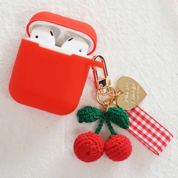 Accessories - Red Airpod Silicone Cover with Cherry Keychain